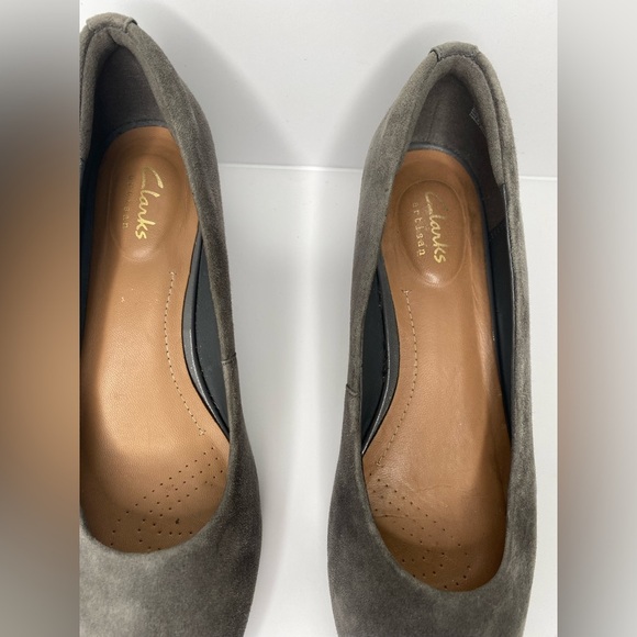 CLARKS NORDSTROM 7 Vendra Bloom Grey Suede Wedge Shoes - Picture 2 of 13